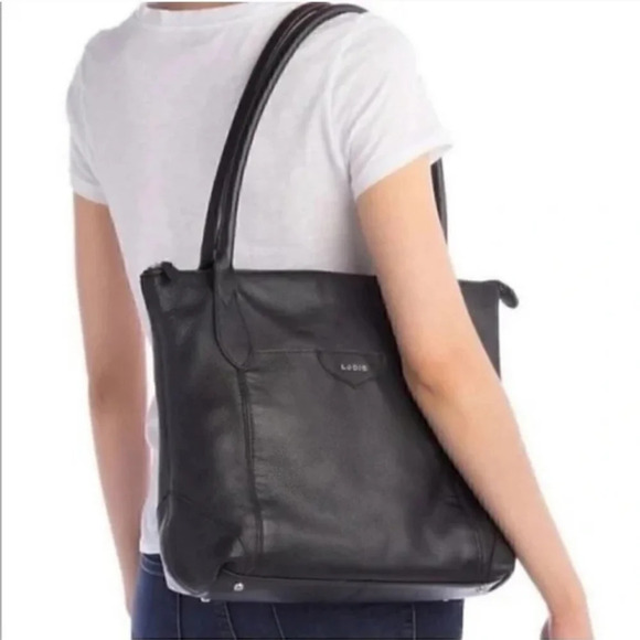 Lodis Siera Pebbled Leather Tote Bag Travel Purse Black 15x11x4 Large - Picture 1 of 10